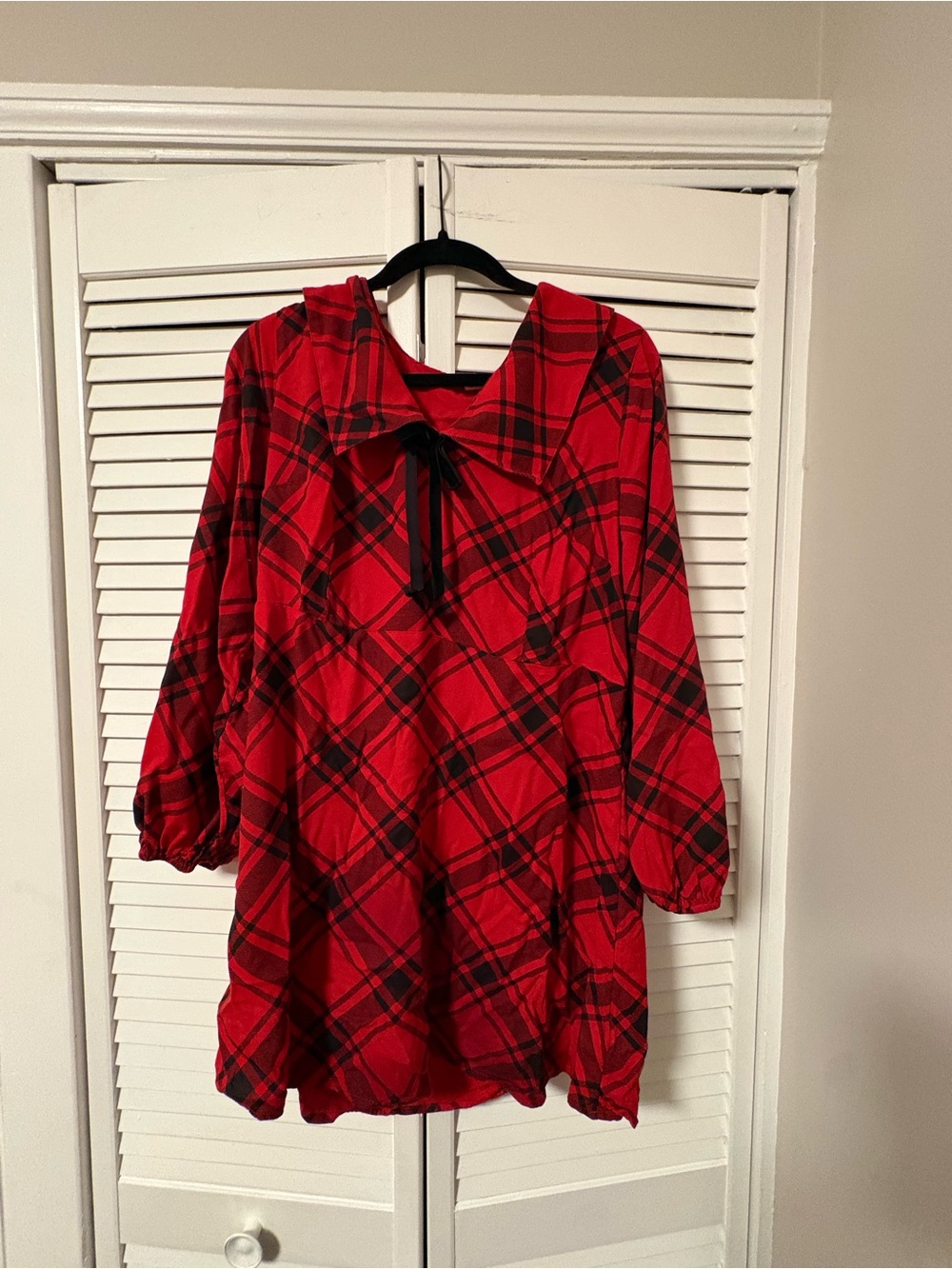 Old Navy Red Plaid Sailor-Style Dress with Black Bow